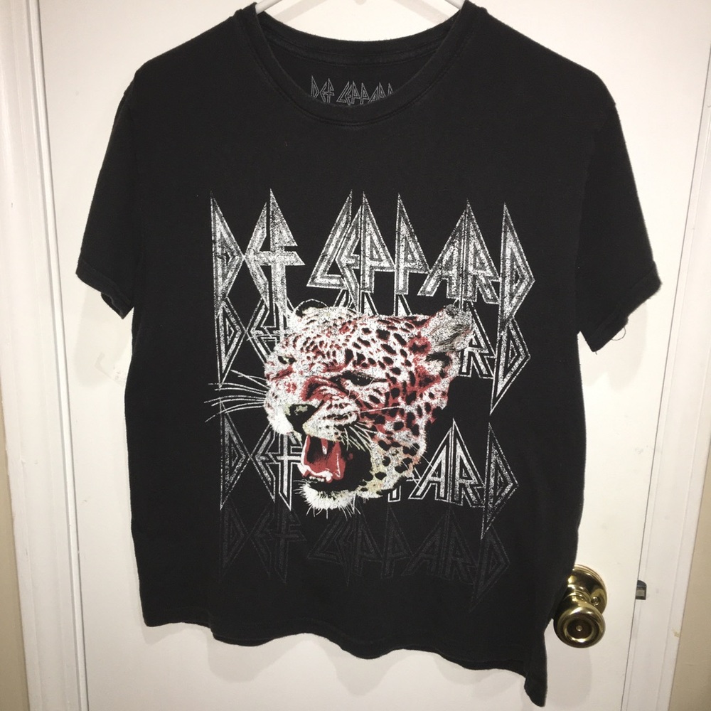 Women’s Def Leppard Top Sz L Black T-Shirt Rock Band Til We Drop Tour